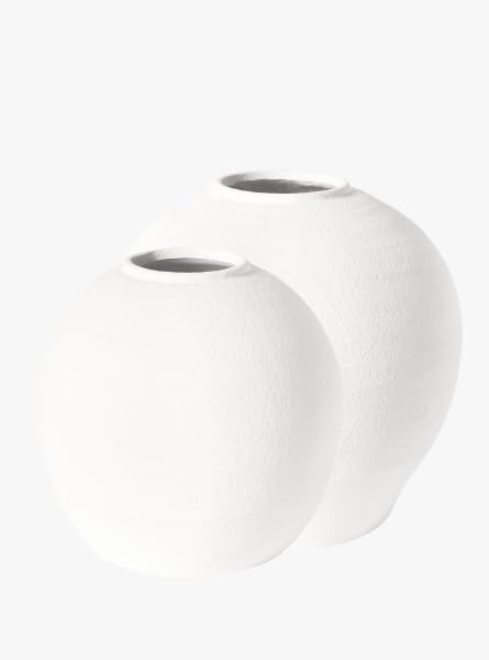 Crystal Modern Vase, Textured Round Belly Concrete Vase in Black or White, Available in Medium and Large Sizes, Decorative Accent for Floral Arrangements and Home Décor (White, Large)