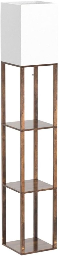 RUNTOP Floor Lamp with Shelves, Modern Shelf Lamp for Display Storage, 3 Color Temperature Wood Narrow Standing Corner Lamp with 8W Bulb for Living Room Decor, Bedroom, Office, Home Decor(Brown)