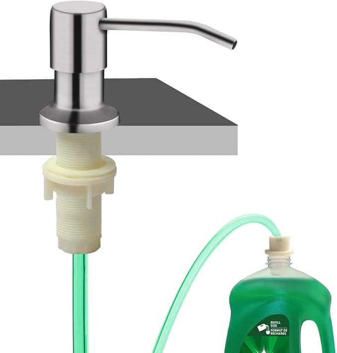 Soap Dispenser for Kitchen Sink, Built in Sink Soap Dispenser (Brushed Nickel), Countertop Soap Dispenser Pump with 47" Extension Tube kit, No Need to Fill Little Bottle Again (Longer Thread Shaft)