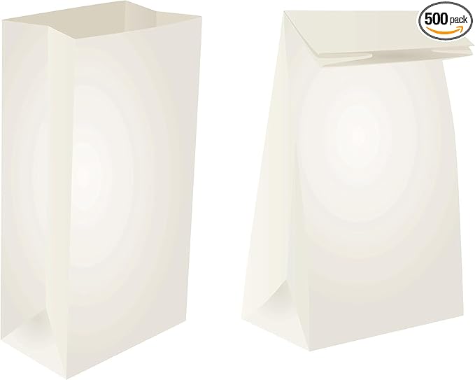 8lb White Paper Bags - Lunch, Craft & Grocery Bags - Pack of 500