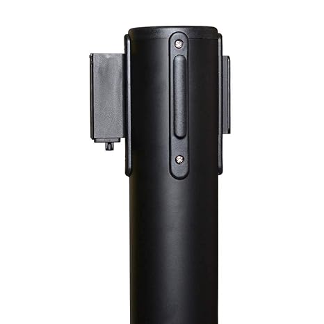 Crowd Control Warehouse CCW Series RBB-100 - Set of 2 Stanchions with Retractable Belts - 11 Foot Black/Yellow Belt, Black Post - Crowd Control Barriers