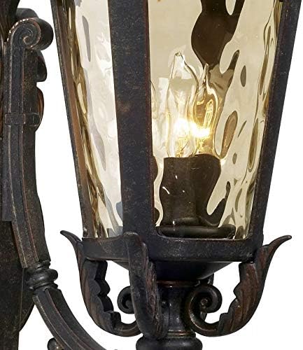 John Timberland Casa Marseille Vintage Outdoor Wall Light Fixture Veranda Bronze Scroll Frame 22" Champagne Hammered Glass for Exterior House Porch Patio Outside Deck Garage Yard Front Door