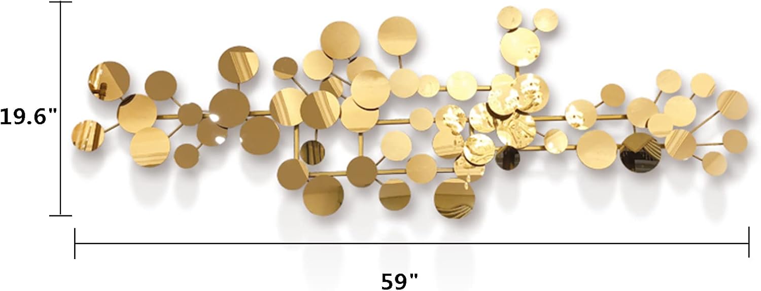 YUDACHU Metal Wall Art Gold Decor for Living Room, Modern Geometric 3D Accents 59" 19.6" Large Luxury for Bedroom, Dining Room, Decorations Sculptures