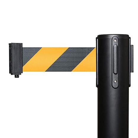 Crowd Control Warehouse CCW Series RBB-100 - Set of 2 Stanchions with Retractable Belts - 11 Foot Black/Yellow Belt, Black Post - Crowd Control Barriers