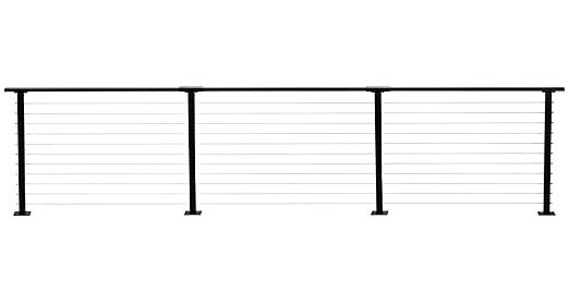 Steel Cable Railing System for Deck Handrails: DIY Complete Kit: Pre-drilled Base Mount Steel Posts, Wire Rope, Tools, Hardware Kit Included (32 ft, Black 42 Inch)