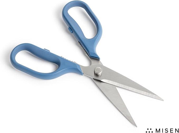 Misen Heavy Duty Kitchen Shears - Stainless Steel, Versatile and Easy Clean Scissors for Meat, Herbs and Veggies - Ambidextrous Comfort Handle - Professional Grade - Blue