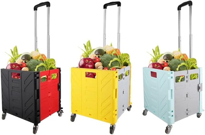 Portable Shopping Trolley Bag Folable Tote Bag Shopping Cart Grocery Bags with Wheels Rolling Cart Organizer(White-Dinosaur Doodle4)