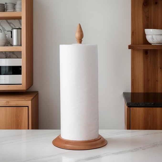 Wooden Paper Towel Holder Countertop, Freestanding Paper Towel Holders for Kitchen, Vintage Paper Towel Stands, Natural Grain & Non-Toxic Finish, Cherry Wood