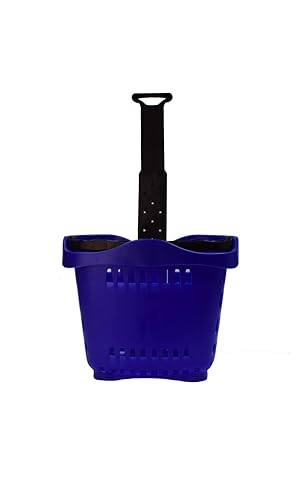 SSWBasics Rolling Blue Shopping Baskets - Set of 10 - Set of 10 Durable Blue Shopping Baskets with Wheels - Convenient Grocery Basket, Retail Rolling Basket Cart with Handles - Sturdy and Reliable for