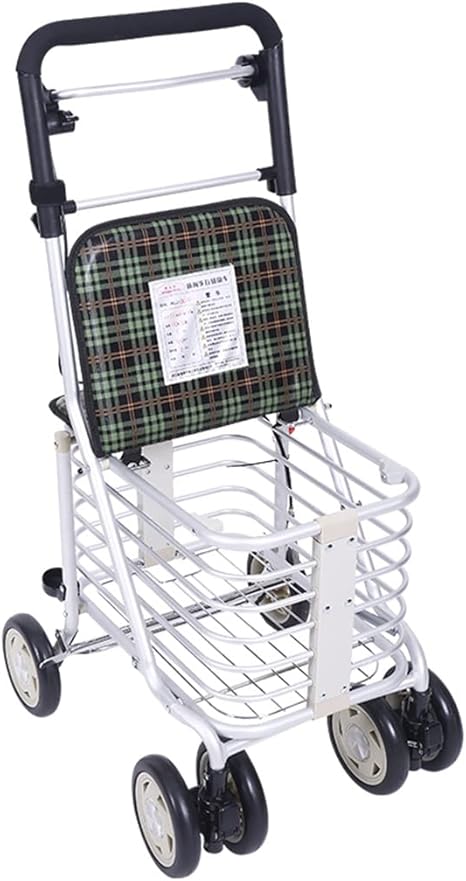 Foldable Shopping Cart for Elderly, Walker Rollator with Seat, Brake, Foam Handle & Storage Basket, Grocery Cart for Seniors, Holds 100Kg/220Lbs