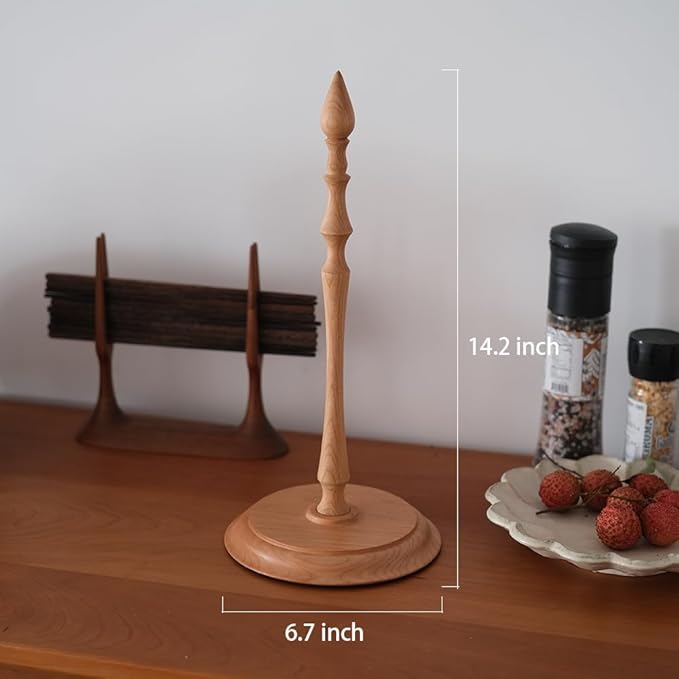 Wooden Paper Towel Holder Countertop, Freestanding Paper Towel Holders for Kitchen, Vintage Paper Towel Stands, Natural Grain & Non-Toxic Finish, Cherry Wood