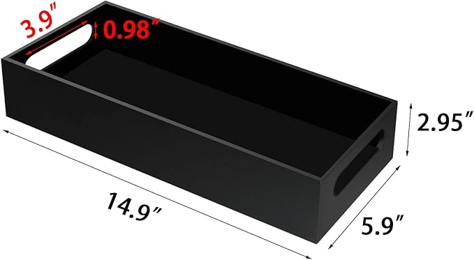 Tasybox Toilet Paper Holder with Storage, Acrylic Toilet Tank Tray, Black Bathroom Trays with Handles Vanity Tray for Home Decor