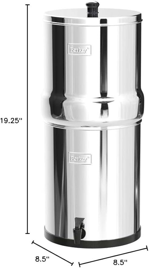 Big Berkey Gravity-Fed Stainless Steel Countertop Water Filter System 2.25 Gallon with 2 Authentic Black Berkey Elements BB9-2 Filters