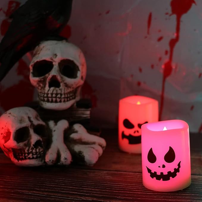 GenSwin Halloween Flameless Votive Candles Color Changing with Remote Timer, Battery Operated LED Tealight Candles for Halloween Home Decoration Gifts(6 Pack, 1.5” x 2”)(Battery Included)
