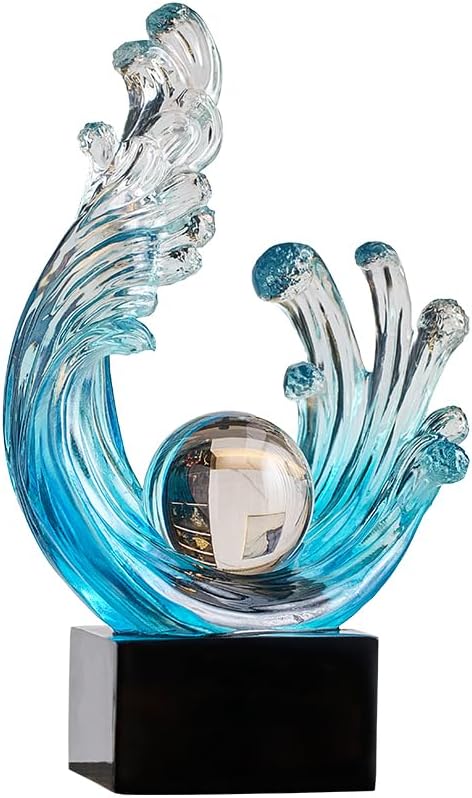 Modern Abstract Decorative Style Statue, Blue Abstract Art Home Decor,Crystal Circular Art Wave Resin Sculpture, Office Desk Stand, Dining Table Center Decorative Aesthetics (A,Light-Blue)