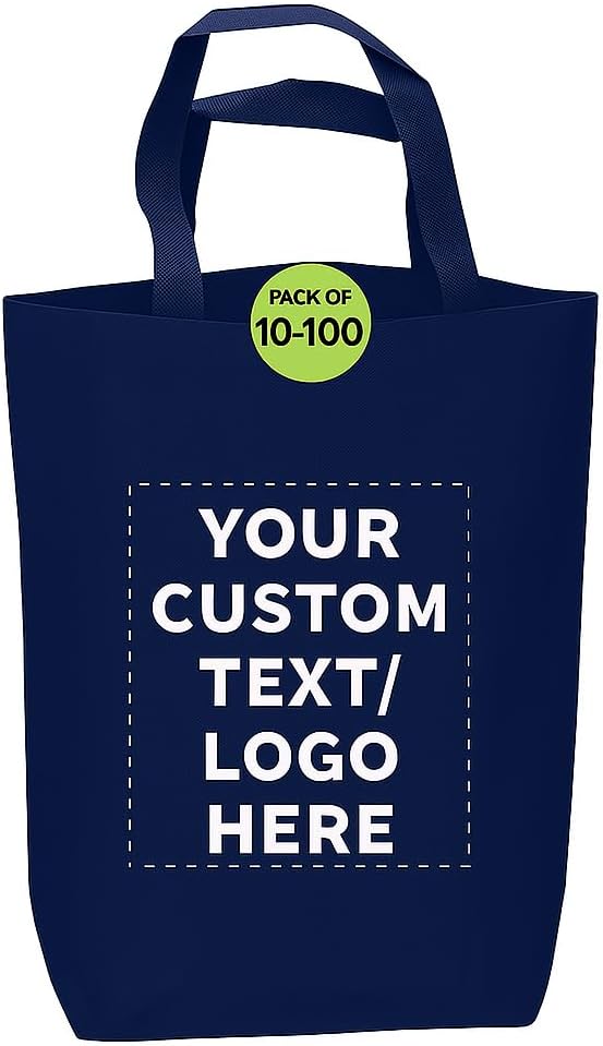 DISCOUNT PROMOS Large Reusable Heavy Duty Tote Bag Set of 10/50/100, Personalized Bulk Pack