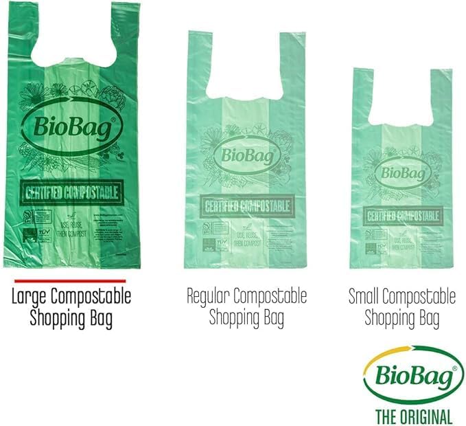 BioBag (USA) 100% Certified Compostable Shopping Bags, 20 lb Capacity, 10 Gallon 500 Count, Large Size Shopper, Great for On The Go, Farmers Markets, Grocery Stores, Restaurants