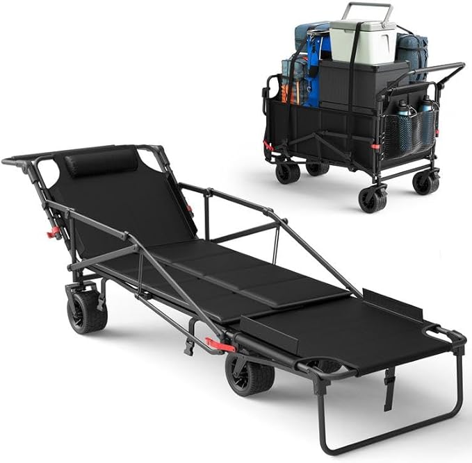 2-in-1 Multifunctional Folding Wagon Carts,Convertible Beach Chair,650LBS Large Capacity,Foldable Portable Wagon,Utility Cart Suitable for Grocery,Sports,Garden,Shopping,Camping