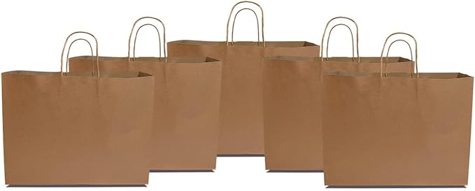 Prime Line Packaging Brown Paper Bags, Large Shopping Bags with Handles for Boutique Use, Small Business, Retail Stores, Grocery Sack, Bulk, 16x6x12, 200 Pack