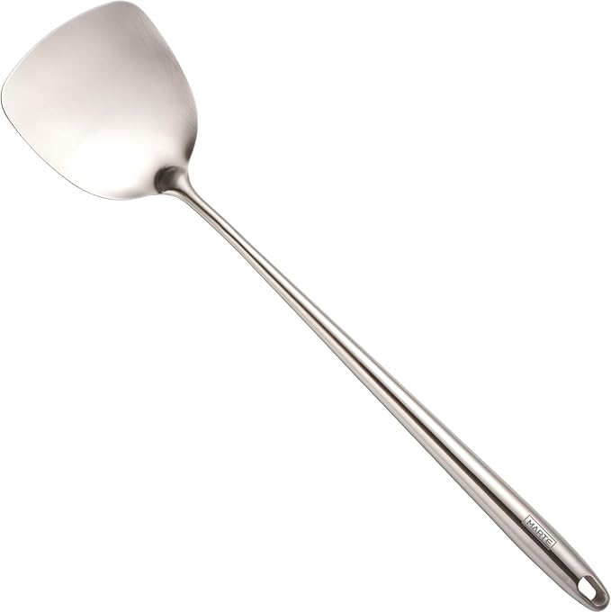 MARTE 17’’ Wok Spatula and Ladle Tools Set,Set of 2 Heat Resistant 304 Stainless Steel Wok Utensils for Cooking, Universal Wok Tools,Non-Slip Ergonomic Long Handle Wok Accessories for Kitchen
