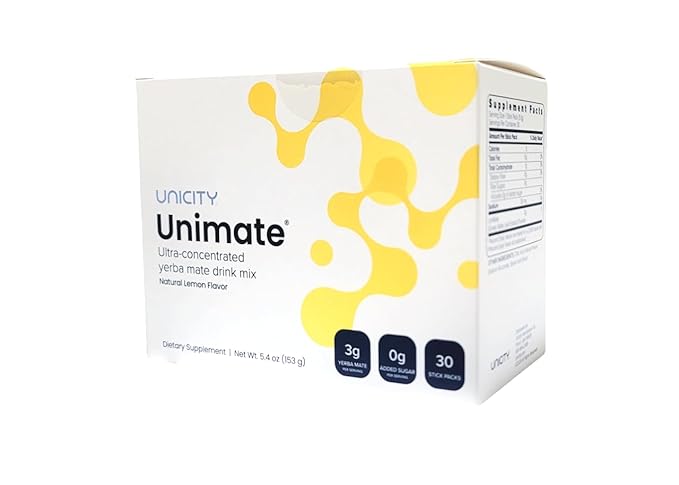Unicity Unimate Natural Lemon—Ultra Concentrated Yerba Mate Drink Mix (30 Packets) - Alternative to Coffee and Energy Drinks (30-Day Supply)
