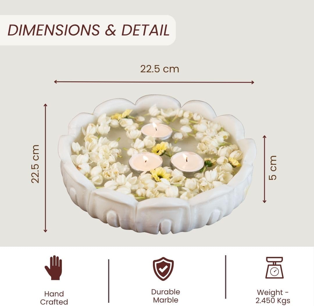 RITUALISTIC Padma Marble Urli | Urli for Flower Decoration | Marble Urli Bowl for Home Decoration | Kitchen Décor | Bowl for Decorations | Perfect for Festive Occasion | 23cm x 5cm