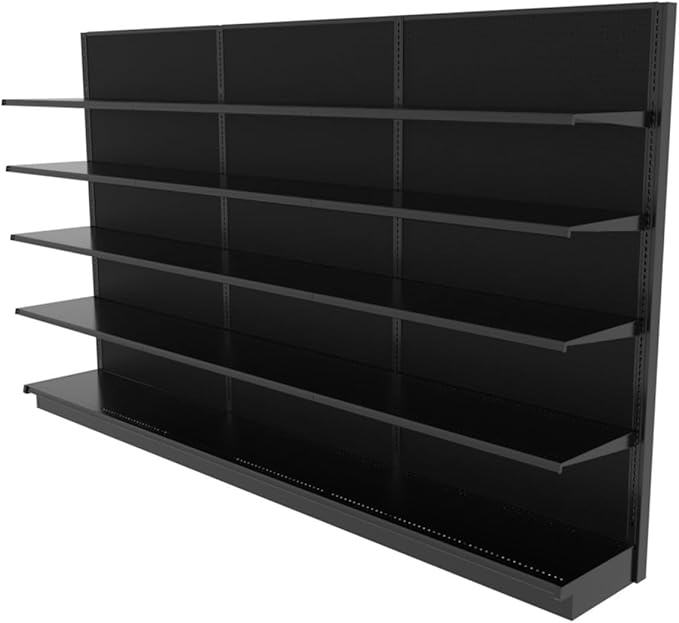 Gondola Retail Shelving Wall Display with 15 Shelves Black Single Sided 144”W x 84”H x 19”D for Retail Convenience Grocery Office Supply or Liquor Stores, Industrial Grade Made in USA