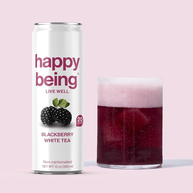 Happy Being Sparkling Nutrient-Rich Sampler Pack White Tea – Infused with Turmeric, Elderberry, Vitamin D3, Caffeine Free, Plant-Based, Low Calorie & Low Sugar Drinks, 12oz (16 Pack)