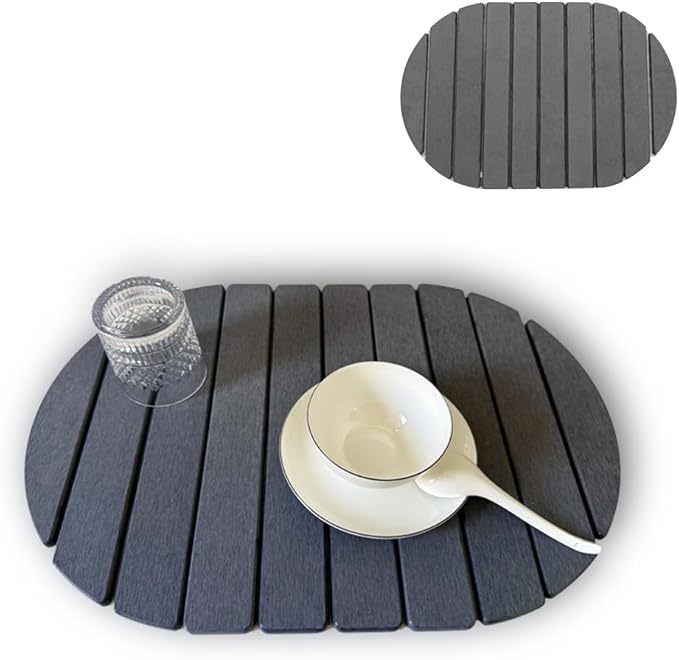 Large Stone Dish Drying Mat for Kitchen Counter Eco - Friendly Absorbent Diatomaceous Earth Bath Mat Quick Dry for Kitchen Dishes Bottles Cups Bathroom Any Countertop (Dark Grey24"×16"Oval)