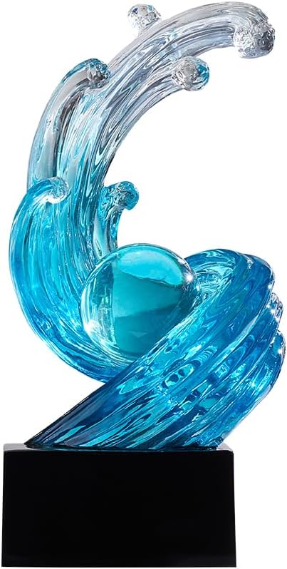 Modern Abstract Decorative Wave Statue, Blue Abstract Art Home Decor,Crystal Ball Art Wave Resin Sculpture, Office Desk Stand, Dining Table Center Decorative Aesthetics(B,Light-Blue)