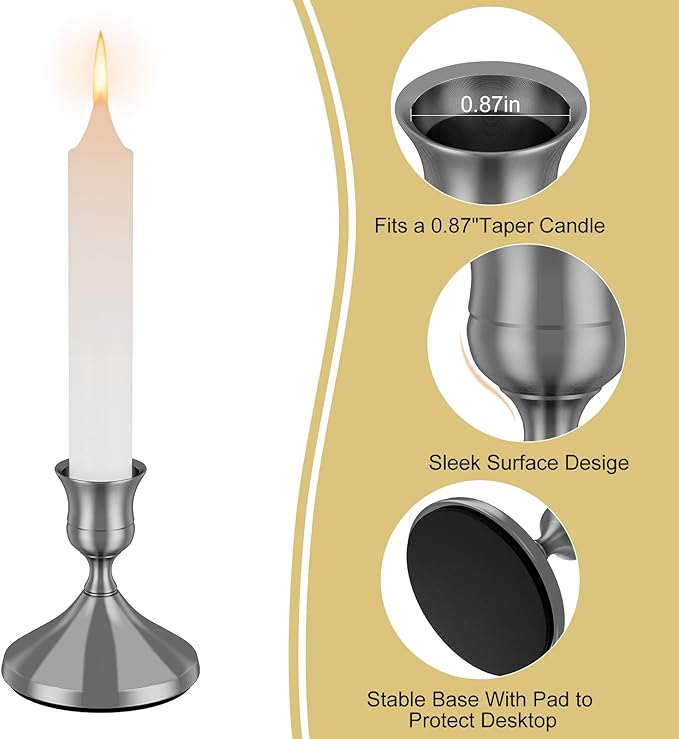 12 Pcs Silver Taper Candle Holders Vintage Candlesticks Holder for Home Decor Table Centerpiece Dining Party Festival Decorations(Silver)