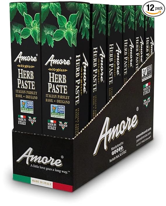 Amore Vegan Fresh Herb Paste In A Tube - Non GMO Certified And Made In Italy (Pack of 12)