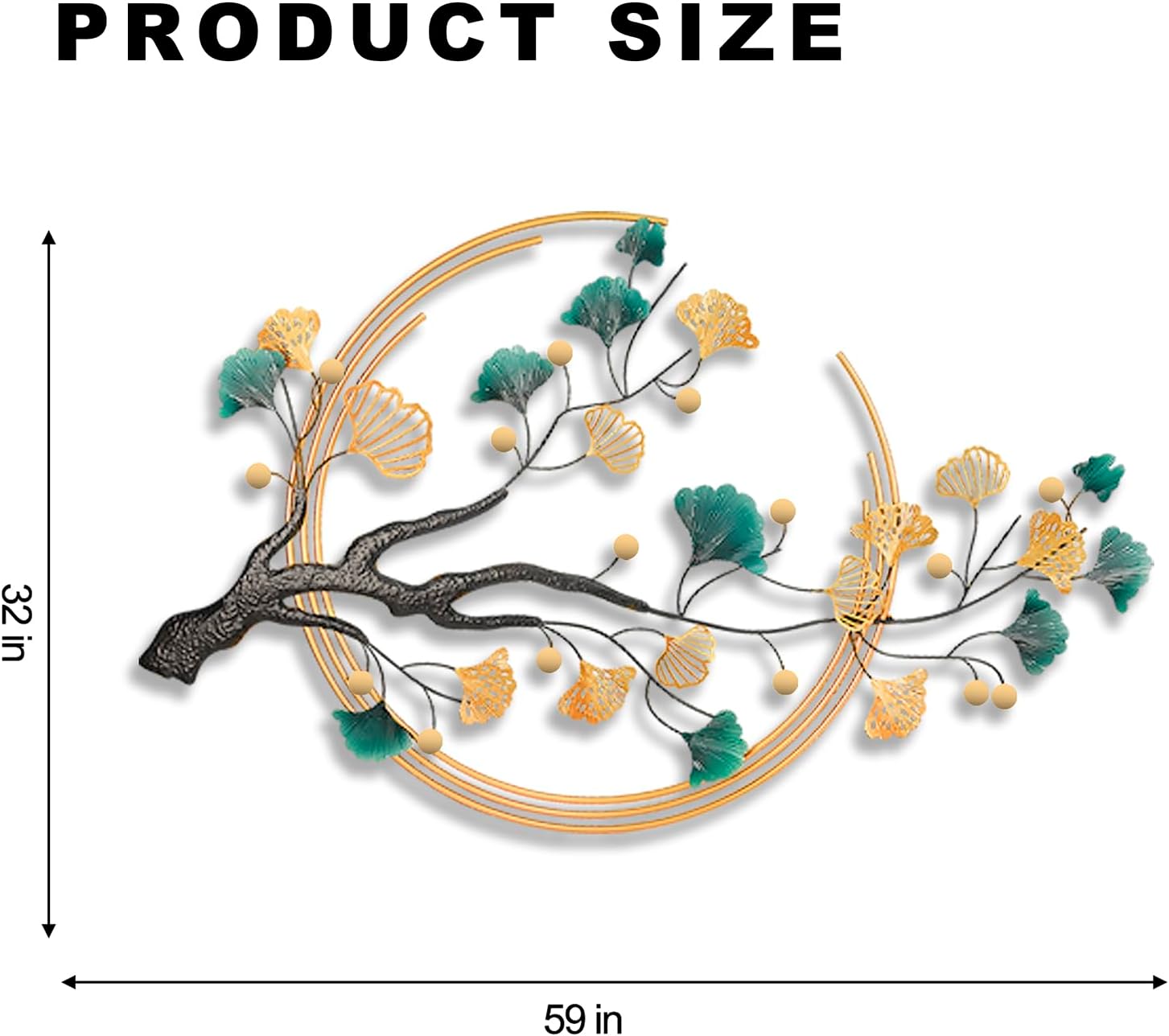 QXSXKJ 3D Metal Wall Art Decor for Living Room Large Modern Wall Sculptures Gold, 59'' Metal Wall-mounted Home Decoration, Creative Ginkgo Décor for Living Room Dining Room Bedroom (ginkgo leaf)