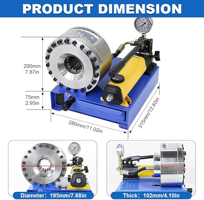 Hose Crimper with 8 Sets of Dies High Pressure Hydraulic Hose Crimping Handheld Hydraulic Hose Crimping Tool