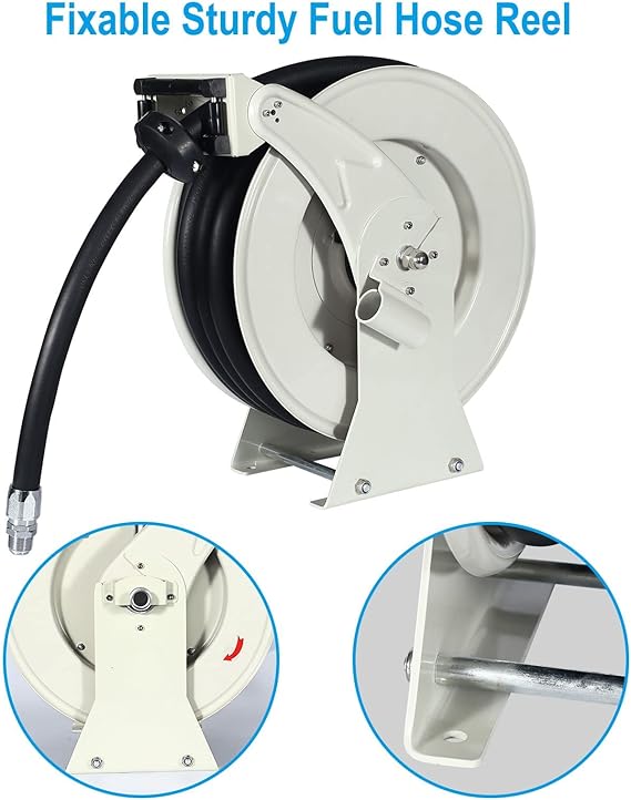 Diesel Fuel Hose Reel Retractable 3/4" x 50' Explosion-Proof 300 PSI Industrial Heavy Duty, Fuel Hose Reel Steel Construction Reel for Vehicle Tank Truck Trailer Ship Aircraft Farmyard