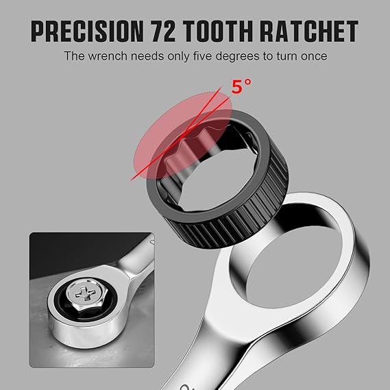 Ratcheting Wrench Set, Combination Wrench Set, 22-Piece SAE & Metric and Standard, 72Th Long Open End, 1/4" to 3/4" & 6-18mm, Organizer With Roll Up Pouch, CR-V Socket Mechanic Hand Tools Sets
