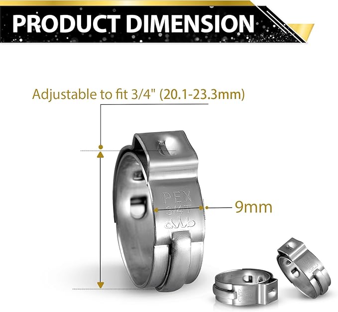 Pack of 300 Foskan 3/4 Inch PEX Cinch Clamp Rings,304 Stainless Steel Hose Clamps for PEX Tubing,Tool Compatible（3/4 inch）