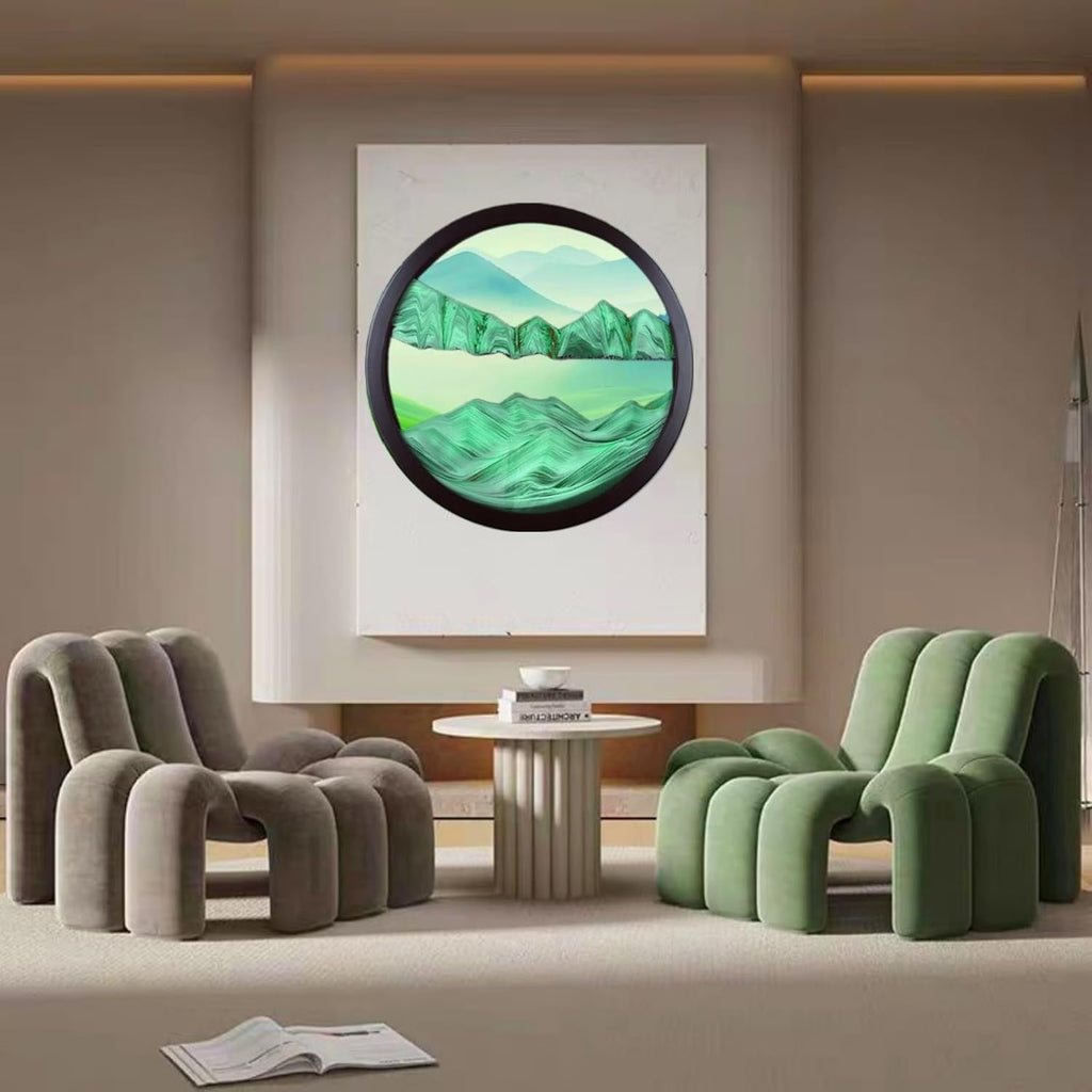 ZSDSZDZY Sand Art Liquid Motion, Moving Sand Art Décor, 3D Wall Mounted 360° Rotate Sculpture, Wall Art Deep Sea Sandscape Room Decoration, Relaxing Mood Home Office Work Decor (Green, 23.6'')