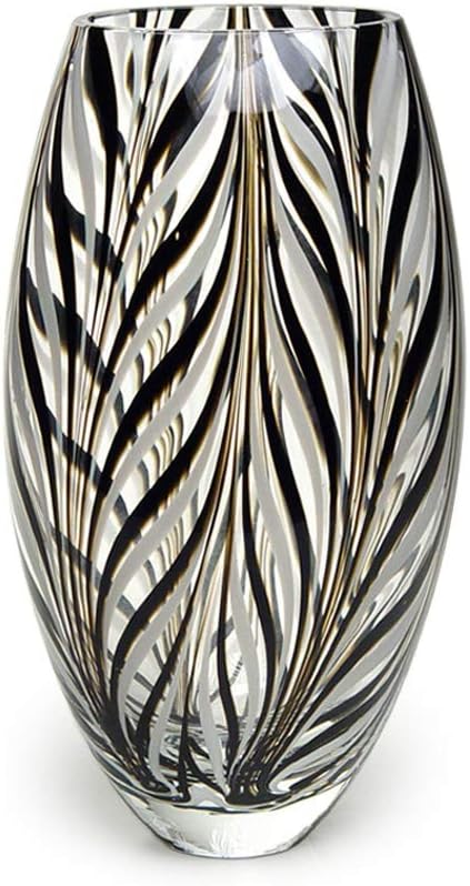 Ca D Oro Murano Style Glass Vase Black and White Feather Pattern Hand Blown Art Glass for Flower, Room Decoration and Centerpiece - Model 54 MS