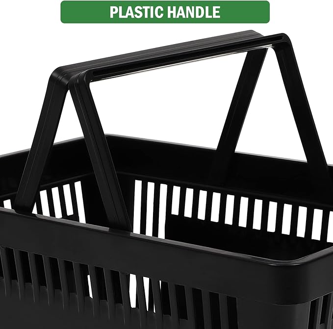 12PCS Shopping Baskets with Handles, 21L Durable Plastic Shopping Cart, Portable Grocery Basket for Supermarket Retail Shop Book Store Laundry, Black