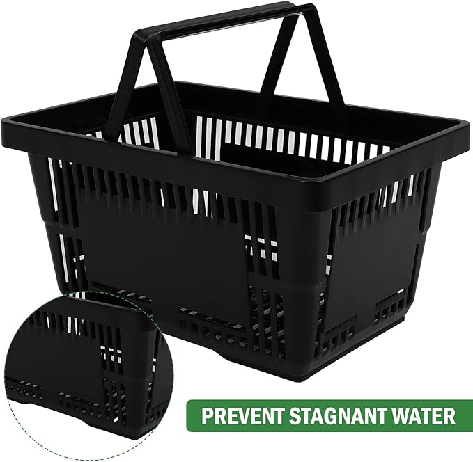 12PCS Shopping Baskets with Handles, 21L Durable Plastic Shopping Cart, Portable Grocery Basket for Supermarket Retail Shop Book Store Laundry, Black