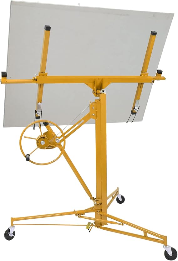Winado 16 FT Drywall Lift Panel Rolling Hoist Jack Lifter Sheetrock, Drywall Lifting Construction Tools Caster Wheel with Adjustable Telescopic Arm, Yellow