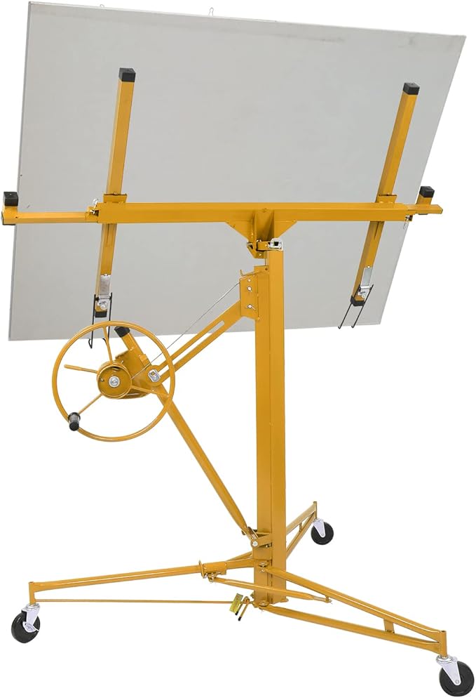 Winado 16 FT Drywall Lift Panel Rolling Hoist Jack Lifter Sheetrock, Drywall Lifting Construction Tools Caster Wheel with Adjustable Telescopic Arm, Yellow