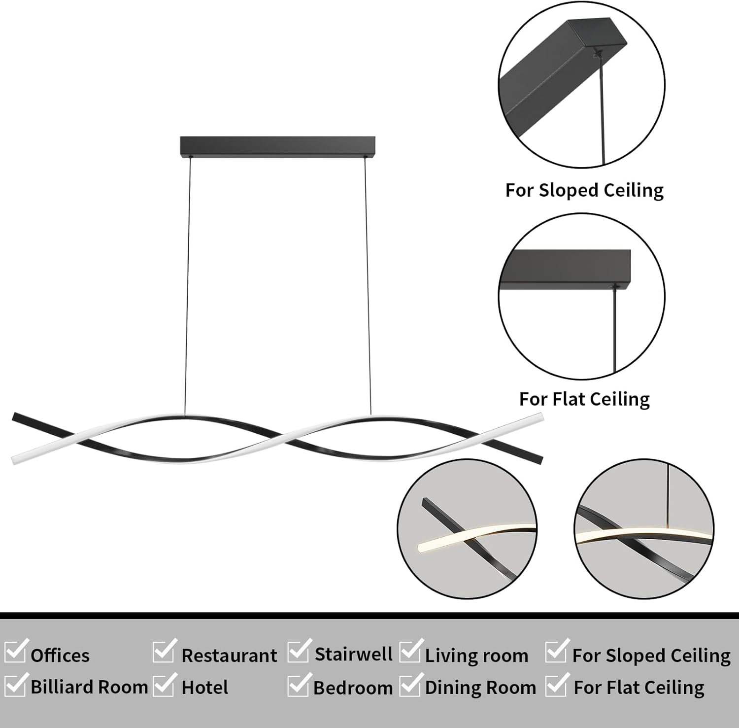 Modern LED Pendant Lights, 47in Chandelier Dimmable with Remote Control 3000k-6000K Adjustable Color Temperature, Aluminum Island Lighting Lamp Fixture for Kitchen, Dining Room, Billiard Room