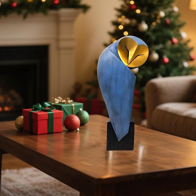 Mid-Century Modern 15 Inch Resin Owl Sculpture - Handmade Vintage Home Decor Statue for Bookshelves, Office Desk, Mantel & Collector Display