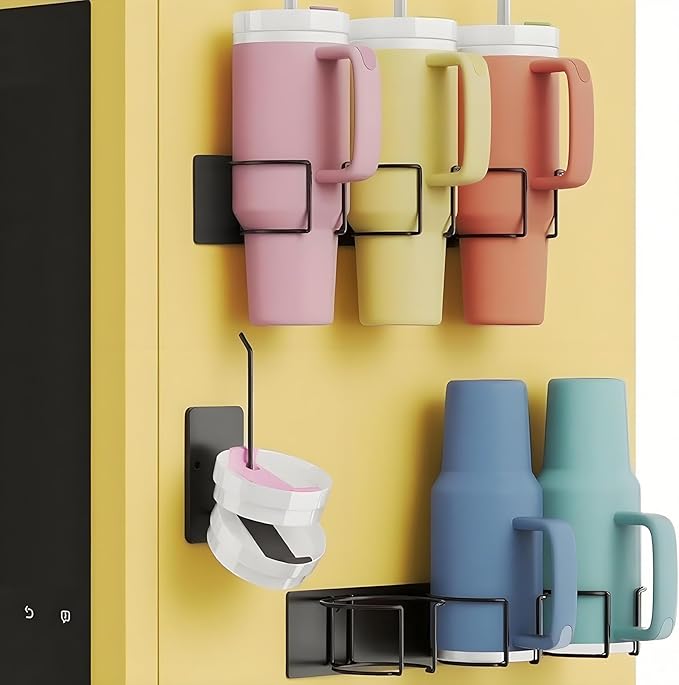 Magnetic Cup Holder for Tumblers - Heavy Duty Fridge Organizer with Non-Slip Base, Fits 30oz/40oz Cups, Space Saving Kitchen Accessory (Black)