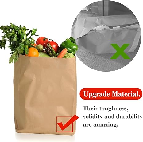 BagDream Grocery Bags 12x7x17 Inches 100Pcs Heavy Duty Kraft Brown Paper Grocery Bags, Durable Recyclable Paper Barrel Sacks, for Gifts, Retail, Storage, Wrapping, Food Delivery