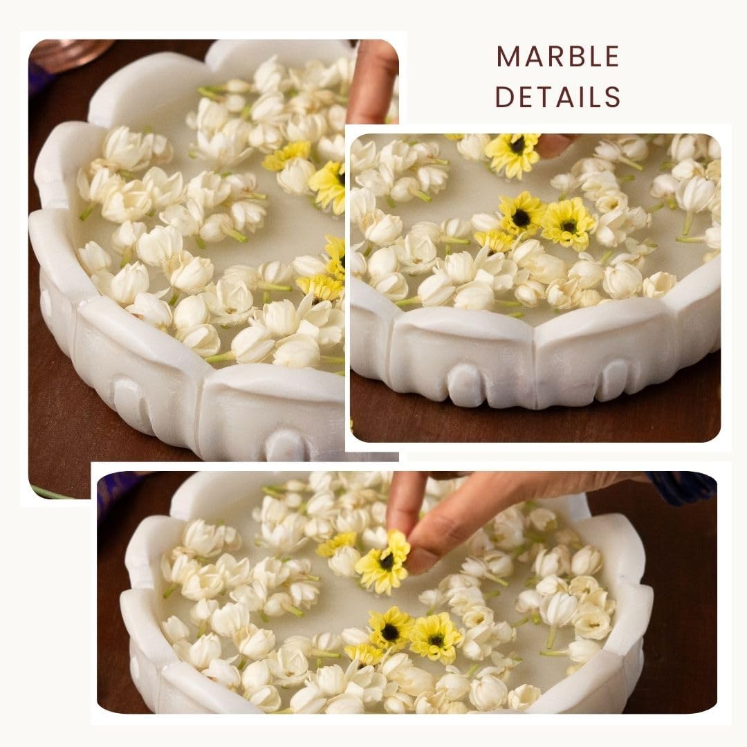 RITUALISTIC Padma Marble Urli | Urli for Flower Decoration | Marble Urli Bowl for Home Decoration | Kitchen Décor | Bowl for Decorations | Perfect for Festive Occasion | 23cm x 5cm
