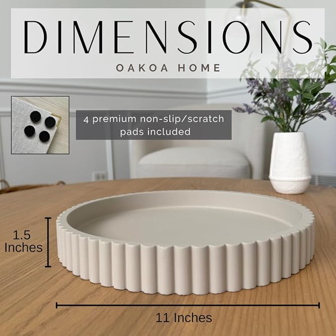 OAKOA Round Decorative Tray for Coffee Table Decor - Concrete Round Tray Home Decor - Bandejas Decorativas - Circle Coffee Table Centerpiece