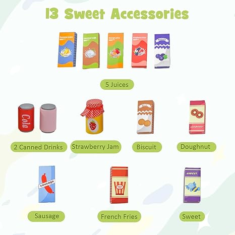 Costzon Pretend Grocery Store Playset, Wooden Supermarket Toy Set for Kids with Chalkboard, Cash Register, Vending Machine, Play Food Accessories, Toddler Play Store, Gift for Boys & Girls, Green